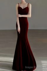 Sexy Mermaid Long Burgundy Prom Dress Evening Dresses