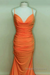 Sexy Mermaid Orange Satin Evening Prom Dress