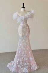 Sexy Mermaid Sweetheart Pink Lace Long Floral Evening Prom Dress Party Dress