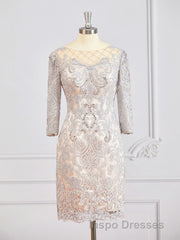 Sheath/Column Bateau Short/Mini Chiffon Mother of the Bride Dress With Appliques Lace