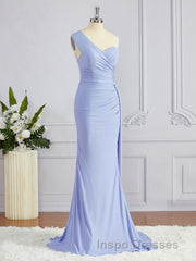 Sheath/Column One-Shoulder Sweep Train Jersey Bridesmaid Dress