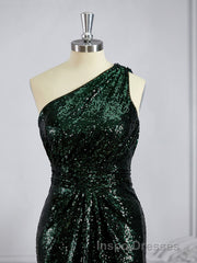 Sheath/Column One-Shoulder Sweep Train Sequins Bridesmaid Dress