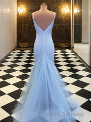 Sheath/Column Spaghetti Straps Sweep Train Tulle Evening Prom Dress With Sequin