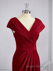 Sheath/Column V-neck Floor-Length Jersey Mother of the Bride Dress With Ruffles