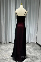 Sheath Spaghetti Straps Tulle Long Evening Prom Dress With Silt