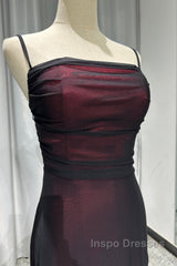 Sheath Spaghetti Straps Tulle Long Evening Prom Dress With Silt