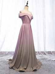 Shiny Off Shoulder Pink Ombre Evening Prom Dress, Pink Ombre Formal Graduation Evening Dress