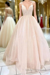 Shiny V Neck Backless Pink Long Evening Prom Dress, Backless Pink Formal Dress, Sparkly Pink Evening Dress