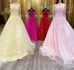 Wine Red Floral Lace Strapless A-Line Evening Prom Dress