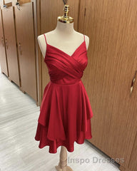 Short Burnt Orange Satin Cocktail Dress V-neck Semi Formal Dress