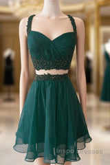 Short Chiffon Two Piece Dress Applique Open Back
