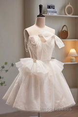 Short Light Champagne Tulle Evening Prom Dress, Short Champagne Tulle Formal Homecoming Dress