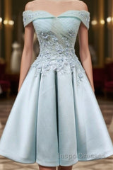 Short Off Shoulder Evening Prom Homecoming Dress Lace Embroidery