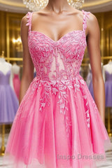 Short Pink Lace Evening Prom Dress, Short Pink Lace Formal Homecoming Dress