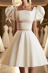 Short White Beaded Evening Prom Dress, Short White Beaded Formal Homecoming Dress