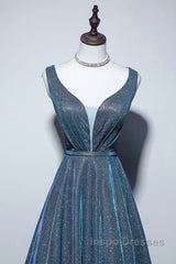 Simple  A-Line Blue Long Evening Prom Dress, Blue Formal Dress