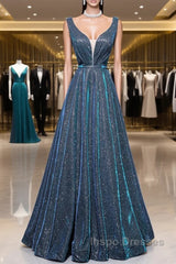Simple  A-Line Blue Long Evening Prom Dress, Blue Formal Dress