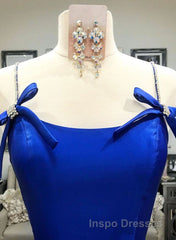 Simple A Line Royal Blue Satin Long Evening Prom Dress, Royal Blue Formal Dress, Cheap Royal Blue Evening Dress