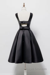 Simple  A-Line Satin Black Short Evening Prom Dress, Black Homecoming Dress