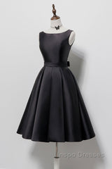 Simple  A-Line Satin Black Short Evening Prom Dress, Black Homecoming Dress