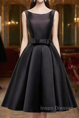 Simple  A-Line Satin Black Short Evening Prom Dress, Black Homecoming Dress
