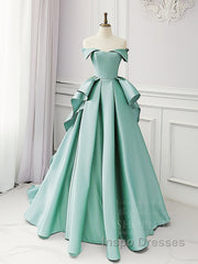 Simple A-Line Satin Blue Long Evening Prom Dress, Blue Satin Long Formal Dress