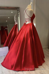 Simple Backless Red Satin Long Evening Prom Dress, Backless Red Formal Dress, Red Evening Dress