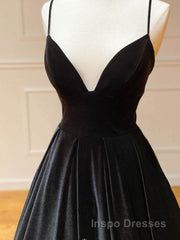 Simple Black velvet long Evening Prom Dress, black evening Dress