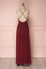 Simple burgundy chiffon long Evening Prom Dress burgundy formal Dress