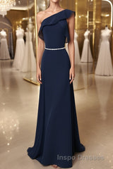 Simple chiffon dark blue long Evening Prom Dress, bridesmaid Dress