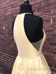 Simple Halter Yellow Satin Long Evening Prom Dress 2019, Yellow Formal Dress Long Evening Dress