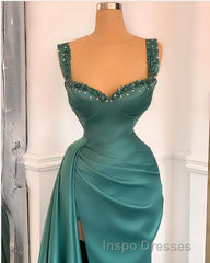 Simple Long A-Line Sweetheart Satin Evening Prom Dress With Slit
