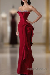 Simple Mermaid Off The Shoulder Neckline Burgundy Sequin Long Party Dress Evening Prom Dress