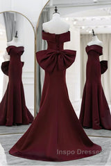 Simple Mermaid Satin Burgundy Long Evening Prom Dress, Burgundy Long Formal Dress