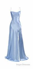 Simple Pink Spaghetti Straps Long Evening Prom Dress with Split