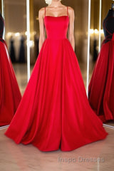 Simple red satin long Evening Prom Dress, red backless long evening Dress