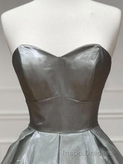 Simple sweetheart neck gray satin long Evening Prom Dress gray formal party Dress