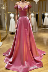Simple sweetheart off shoulder satin long Evening Prom Dress