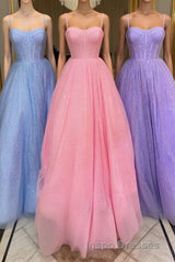 Simple tulle sequin long Evening Prom dress, tulle formal dress