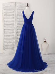 Simple V Neck Burgundy Tulle Long Prom Dress Burgundy Evening Dress