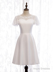 Simple White Lace Short Prom Dress