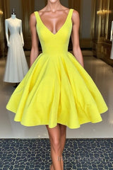 Simple yellow short Evening Prom Dress, yellow homecoming Dress