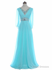 Sky Blue Beaded Long Sleeve Chiffon Mother of the Bride Dresses