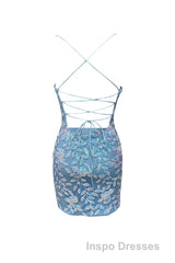 Cute Bodycon V Neck Blue Lace Homecoming Dress