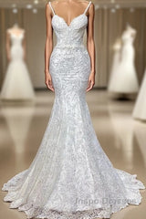 Spaghetti Strap Mermaid Royal Wedding Dress Evening Prom Gown