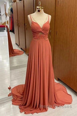 Spaghetti-Straps Chiffon Sweetheart Sleeveless A-Line Evening Prom Dress