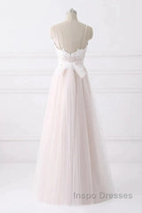 Spaghetti Straps Pink A-Line Floor Length Wedding Dress