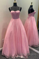 Spaghetti Straps Tulle Purple Bling Bling A Line Evening Prom Dress