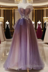 Sparkle Purple Beading Ruffles Tulle Evening Prom Dress