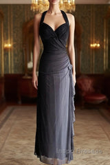 Sparkling Gradient Dark Gray Halter Neck Ruffle Sheath Evening Prom Dress Birthday Dress